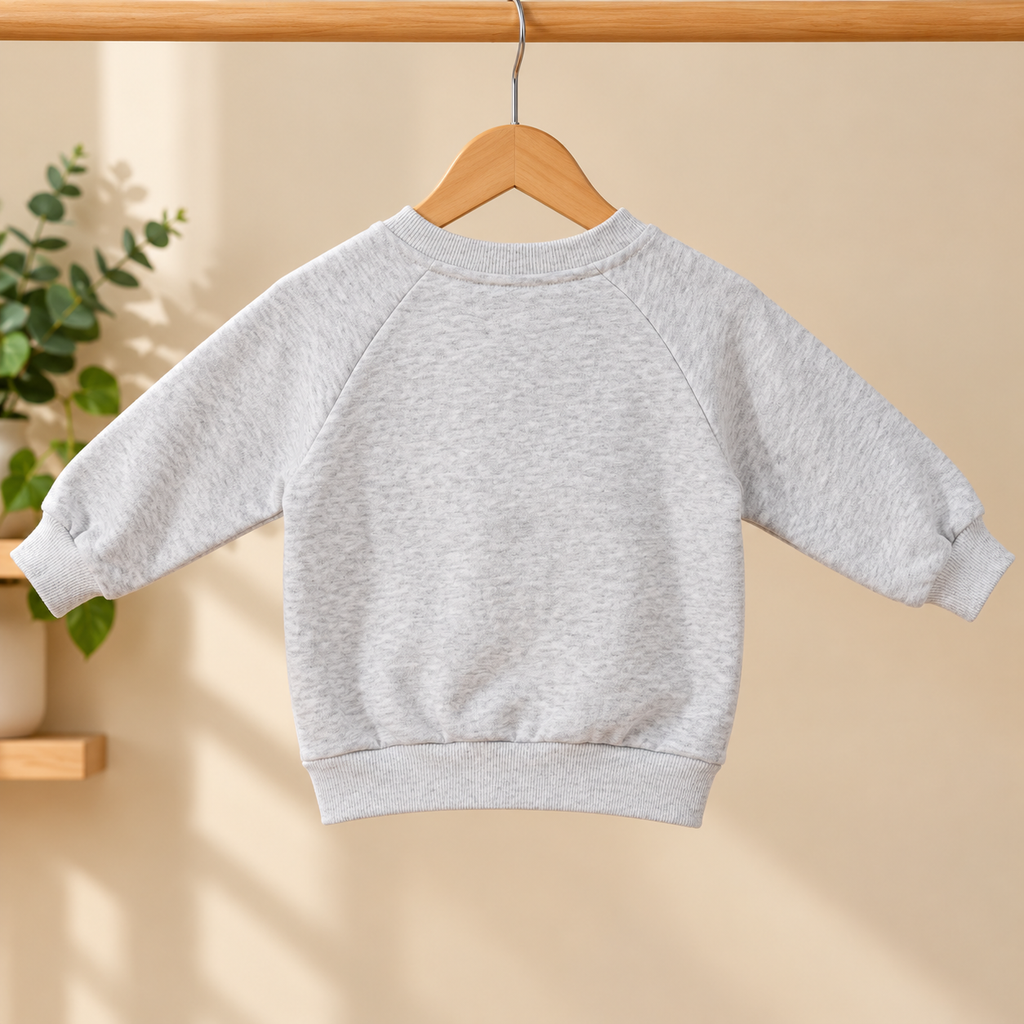 CuddleKins Boys Grey Melange Elephant Graphic Sweatshirt with Textured Ears
