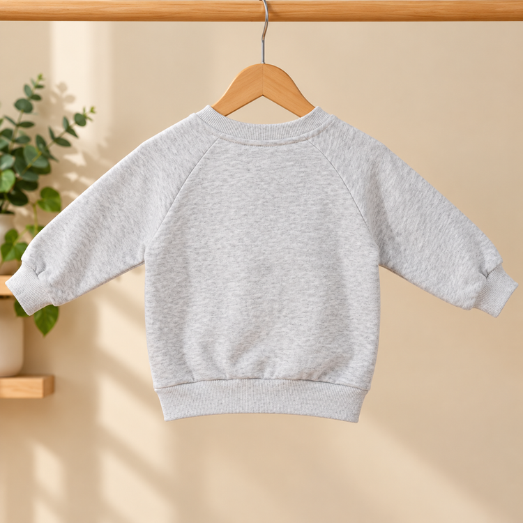CuddleKins Boys Grey Melange Elephant Graphic Sweatshirt with Textured Ears