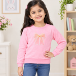 CuddleKins Girls Pink Bow Embellished Sweatshirt with Pearl Detailing