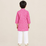 CuddleKins Boys Pink Floral Printed Ethnic Kurta with White Pants