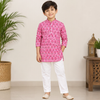 CuddleKins Boys Pink Floral Printed Ethnic Kurta with White Pants