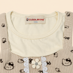 Girls cotton printed puff sleeves dress - cream beige