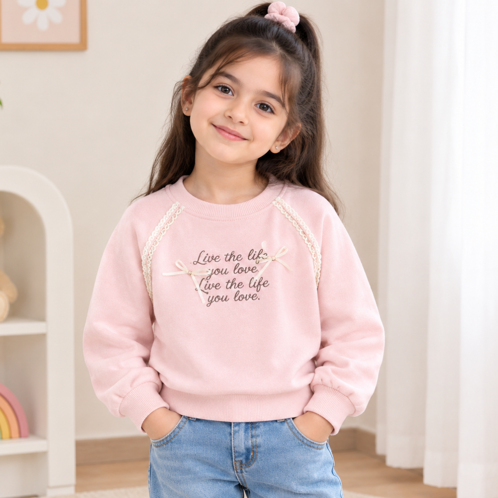 CuddleKins Pink Live the Life Bow Graphic Sweatshirt for Girls