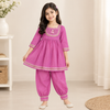 CuddleKins Girls Pink Embroidered Kurta Set with Matching Dhoti Pants