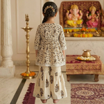 CuddleKins Girls Beige Printed Kurta Set with Matching Sharara Pants
