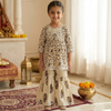 CuddleKins Girls Beige Printed Kurta Set with Matching Sharara Pants