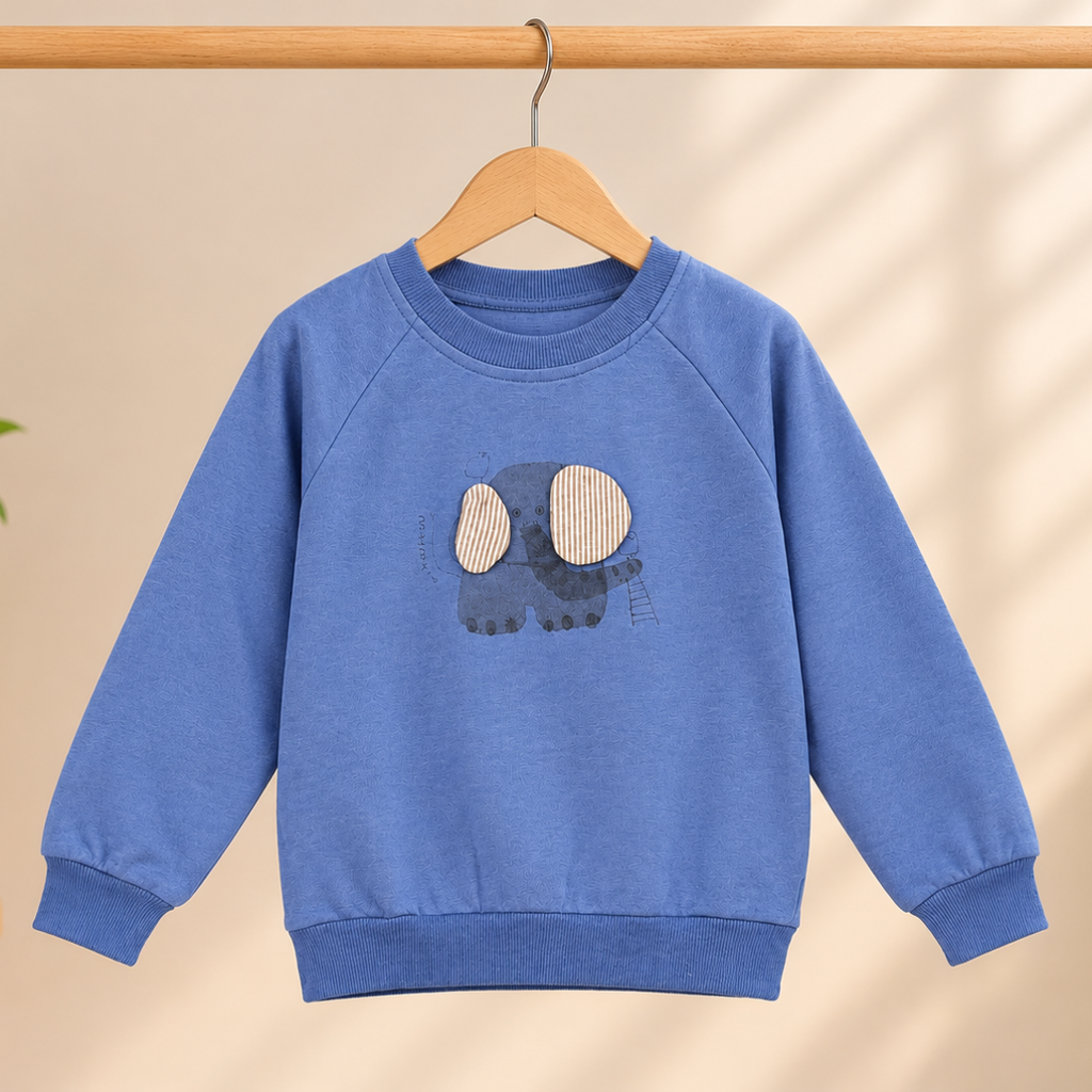 CuddleKins Playful Elephant Graphic Sweatshirt - Blue