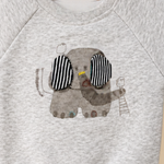 CuddleKins Boys Grey Melange Elephant Graphic Sweatshirt with Textured Ears