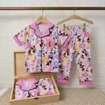 Girls Pink Minnie Floral Cotton Night Suit Set – Half Sleeve Shirt & Pyjama