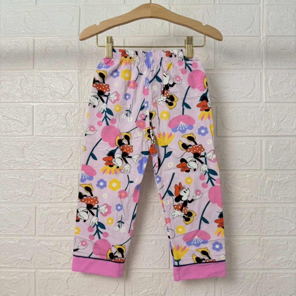 Girls Pink Minnie Floral Cotton Night Suit Set – Half Sleeve Shirt & Pyjama