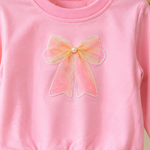 CuddleKins Girls Pink Bow Embellished Sweatshirt with Pearl Detailing