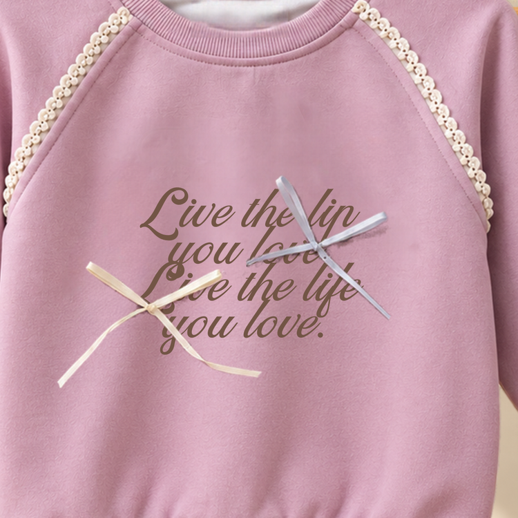 CuddleKins Girls Dusty Pink Sweatshirt with Ribbon Bow Detailing and Printed Text