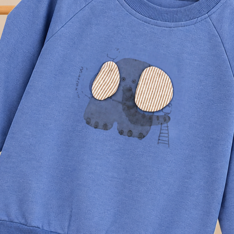 CuddleKins Playful Elephant Graphic Sweatshirt - Blue
