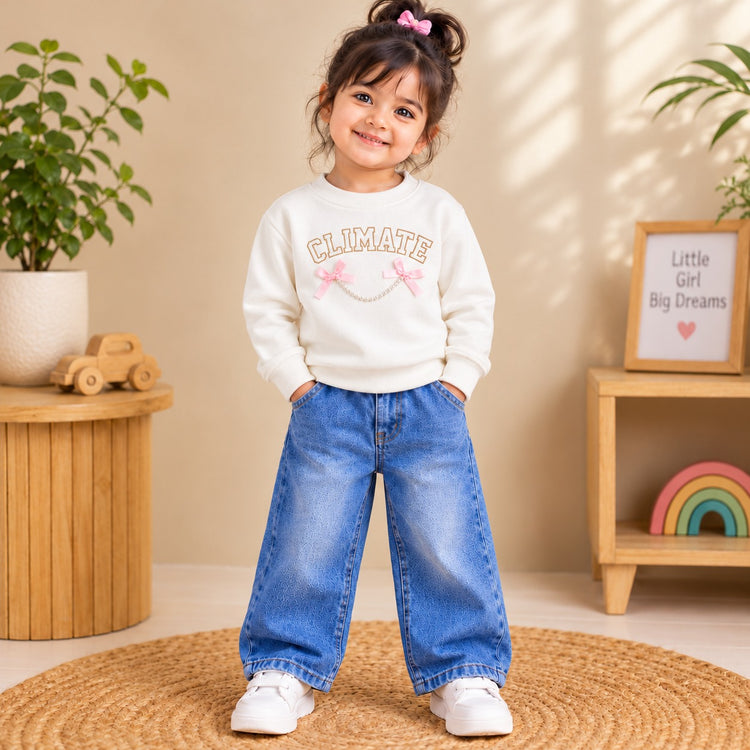 CuddleKins Off-White Bow & Chain Graphic Sweatshirt for Girls