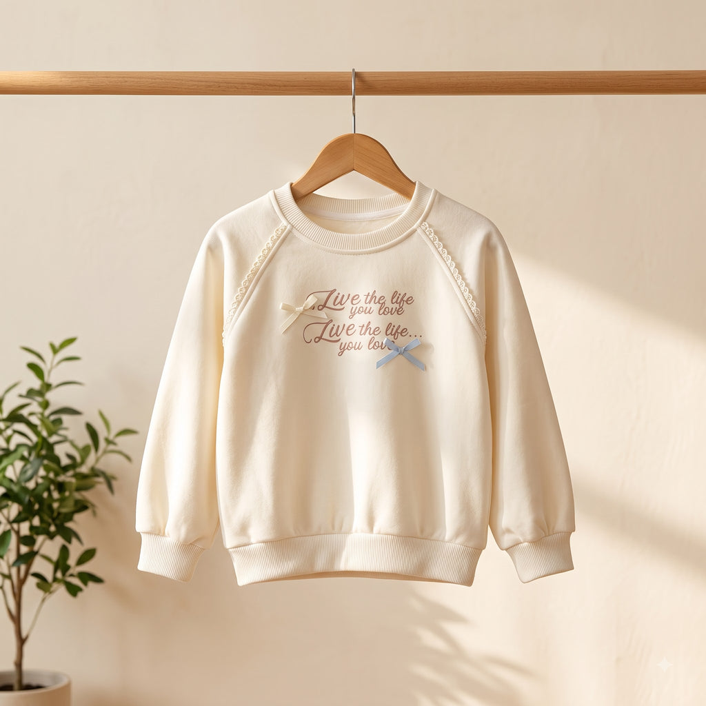 CuddleKins Cream White Live the Life Graphic Sweatshirt for Girls