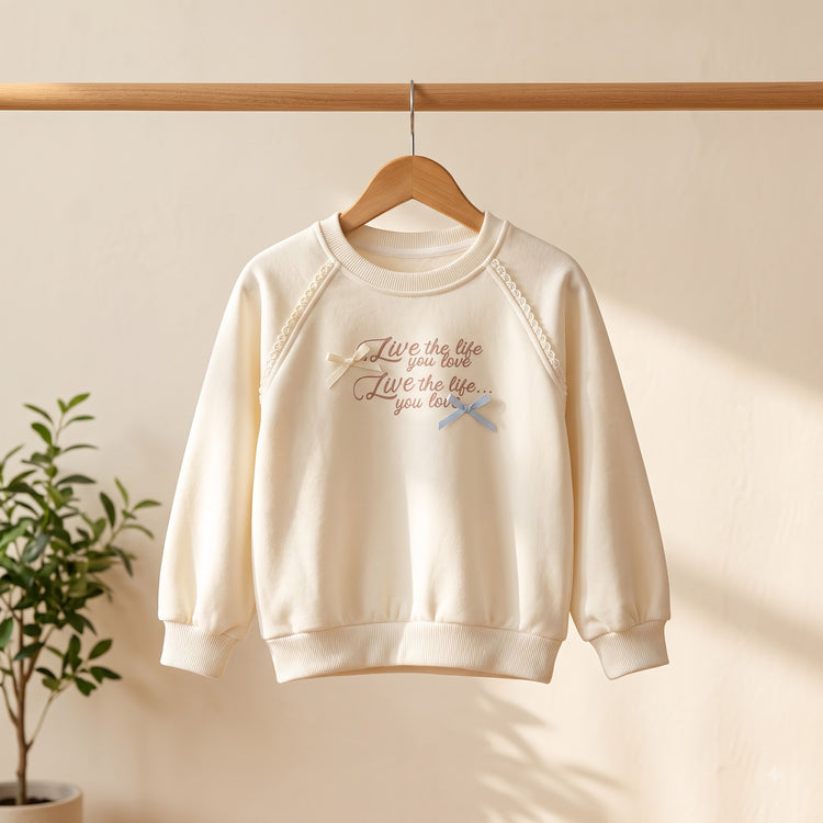 CuddleKins Cream White Live the Life Graphic Sweatshirt for Girls