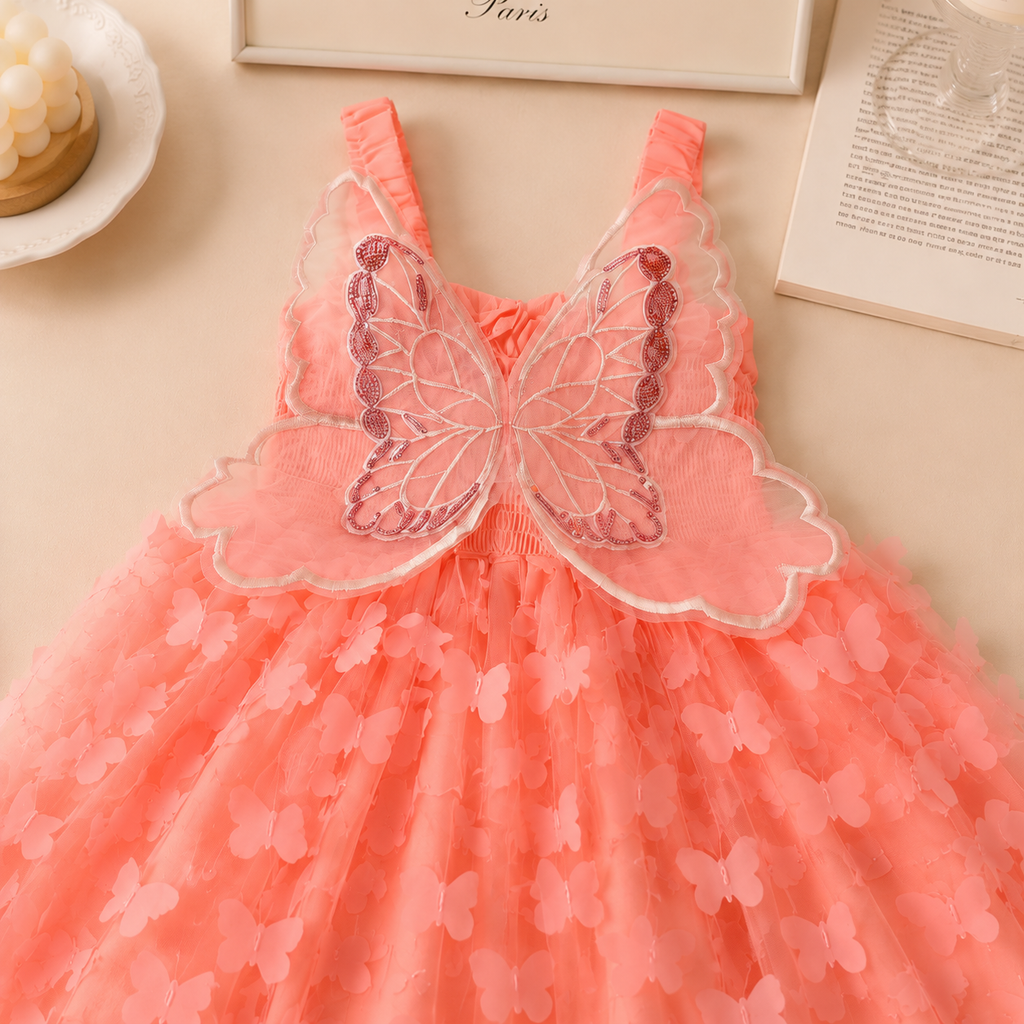 Fantasy Party Dress for Girls | 3D Butterfly Mesh Tulle Dress | Sleeveless Birthday & Occasion Wear