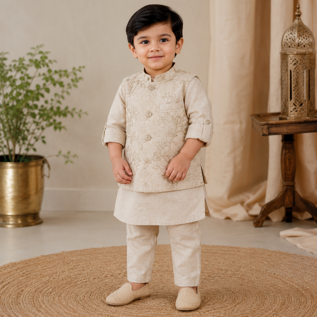 Boys Embroidered Kurta Jacket Set