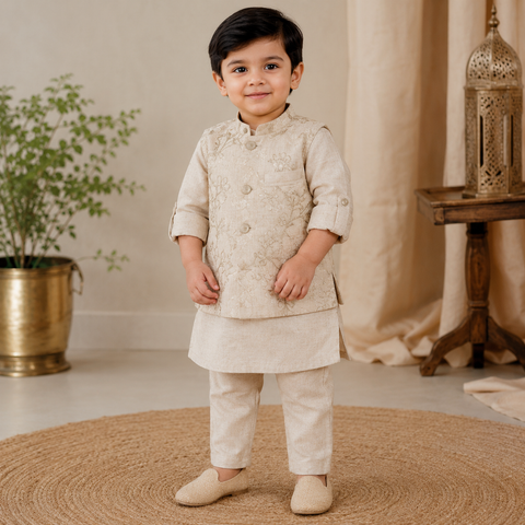 Boys Embroidered Kurta Jacket Set
