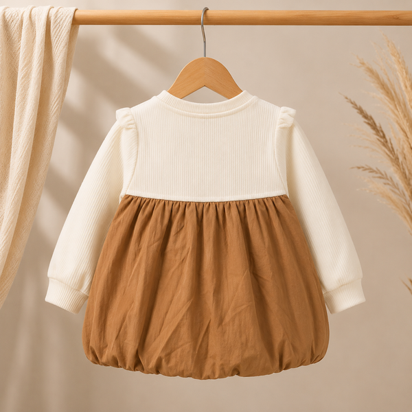 Girls premium Lace Detail pre Winters Dress – Beige & Cream