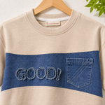 Cotton Denim Look Panel T-Shirt with Pocket Detail | Half Sleeve Casual Tee