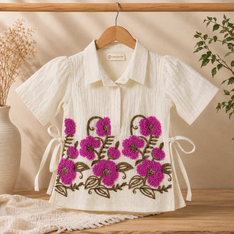 Girls Floral Embroidered Kurti Dhoti Set