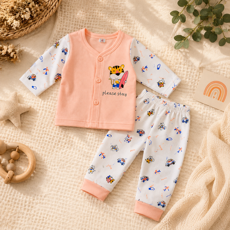 Peach Cotton Newborn Clothing Set (2 Pair set)