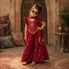 Girls Maroon Bandhani Print Sharara Set with Dupatta