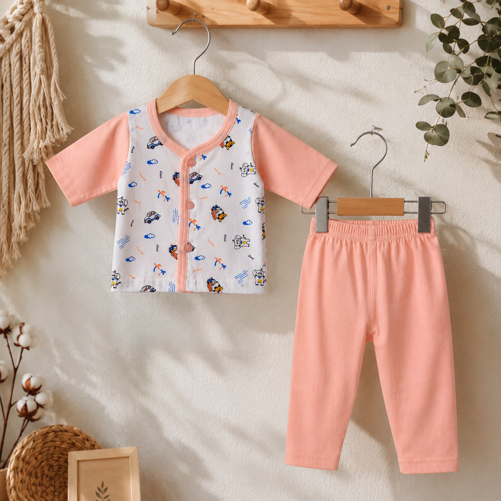 Peach Cotton Newborn Clothing Set (2 Pair set)