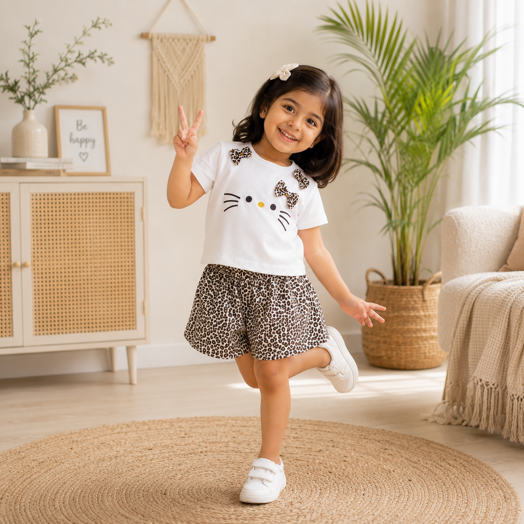 Girls Kitty Print Co-ord Set