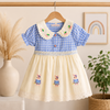 Blue Checkered Bunny Embroidery Dress