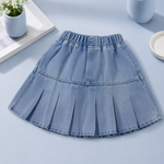 Girls Soft Denim Flared Skirt with Elastic Waist..