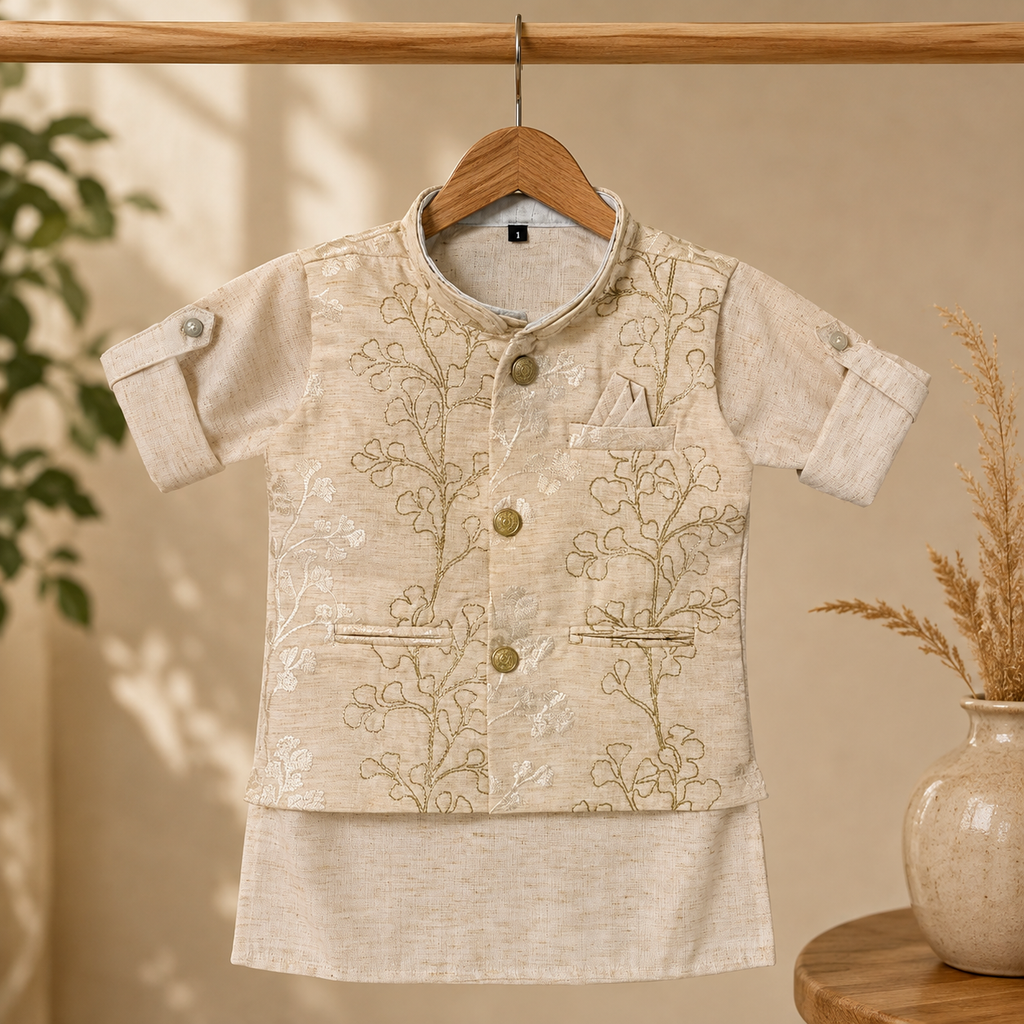 Boys Embroidered Kurta Jacket Set