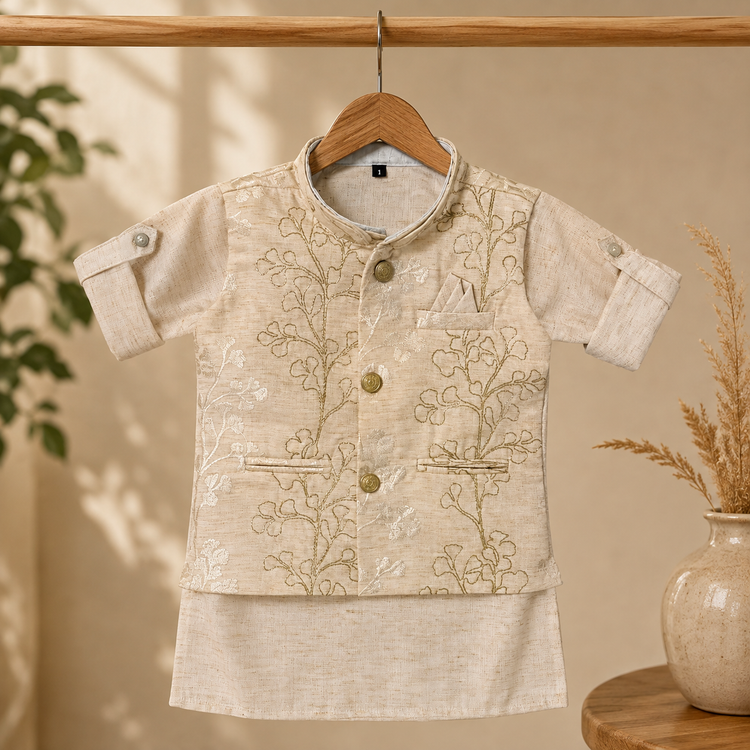 Boys Embroidered Kurta Jacket Set