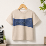 Cotton Denim Look Panel T-Shirt with Pocket Detail | Half Sleeve Casual Tee