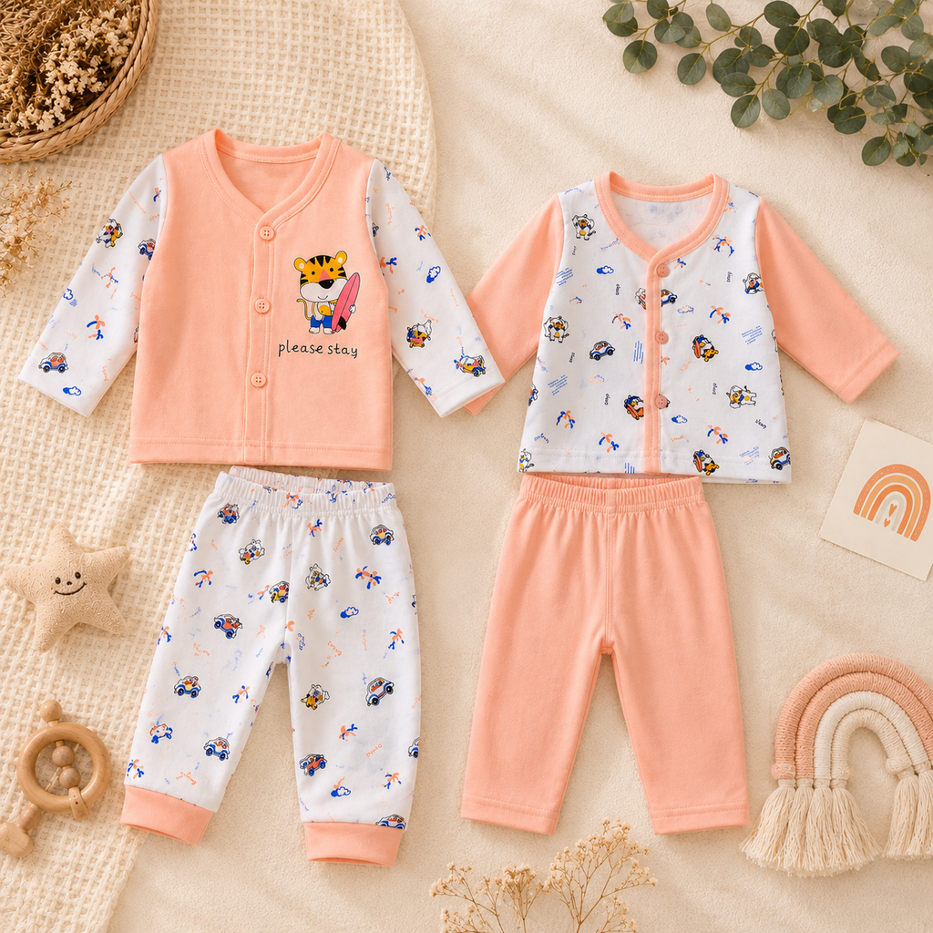 Peach Cotton Newborn Clothing Set (2 Pair set)