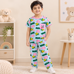 Kids Sky Blue Printed Cotton T-Shirt & Lounge Pants Co-ord Set