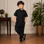 Boys Black Cotton Kurta Set