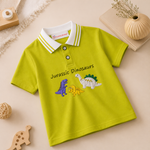 Boys Lime Green Cotton Polo T-Shirt with 3D Dinosaur Appliqué
