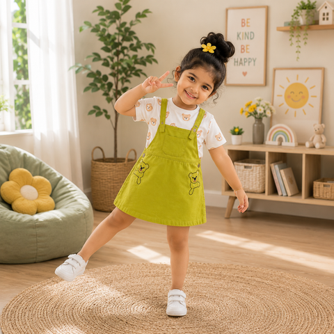 Girls Bear Layered Dress