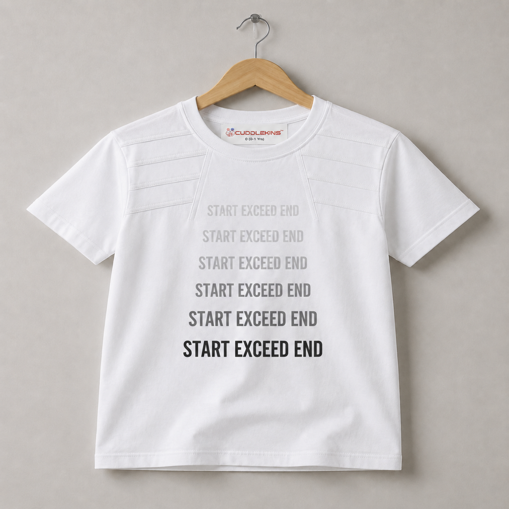 Boys’ White Graphic Cotton T-Shirt | Start Exceed End Printed Half Sleeve Casual Tee