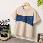 Cotton Denim Look Panel T-Shirt with Pocket Detail | Half Sleeve Casual Tee