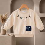 Smile Print Kids pre  Winter Sweatshirt – Cream White