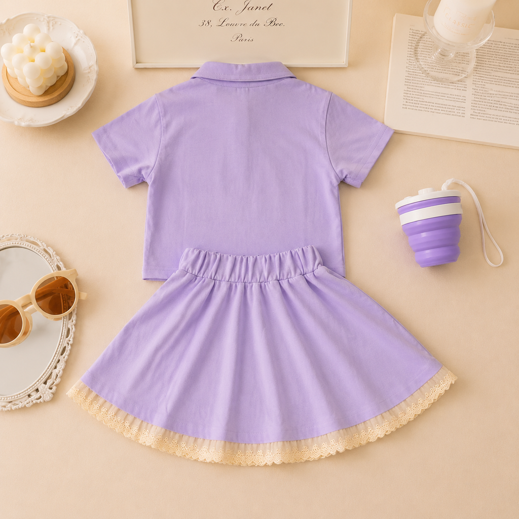 Lavender Polo T-Shirt & Skirt Co-ord Set with Free Foldable Silicone Cup