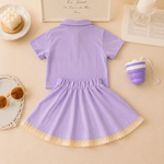 Lavender Polo T-Shirt & Skirt Co-ord Set with Free Foldable Silicone Cup