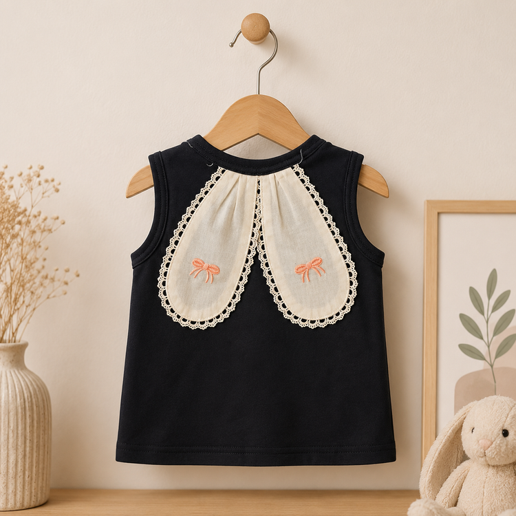Girls Lace Collar Top & Layered Eyelet Skirt Set
