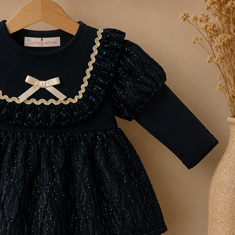 Glitter Party Dress with Ruffle Detailing