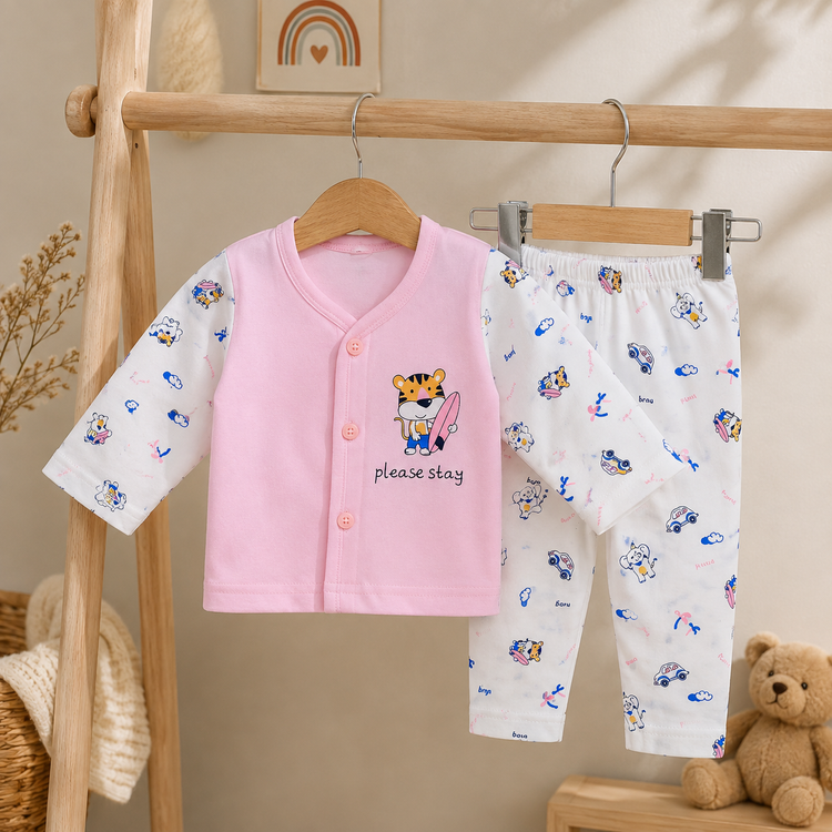 Baby Pink Cotton Newborn Clothing Set (2 Pair set)