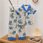 Boys Cotton Construction Vehicle Print Night Suit | Half Sleeve Shirt & Pyjama Set
