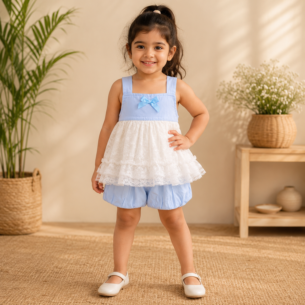 Bow Embroidered Top with Bloomer Set